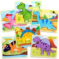 Dinosaurier Jigsaw Holzpuzzles 6 STK. Set für Kinder ab 3 Jahren Mädchen Jungen Pädagogisches Montessori Lernspielzeug, Spiele i