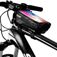 Borsa per telaio anteriore per cellulare da bicicletta, impermeabile, tubo orizzontale per bicicletta, con touchscreen, rossa e