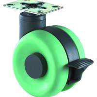 Kunststoff Doppelrolle mit Feststeller, grün, Höhe:100mm, Ø: 75mm, 47x47mm, 50kg
