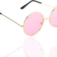 Hippie Brille Sonnenbrille rund rosa Accessoires für Fasching & Karneval - 70er 80er Jahre Zubehör wie John Lennon